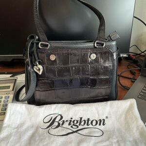 Brighton Elegant Black Leather and Croc-Embossed Shoulder Bag EUC